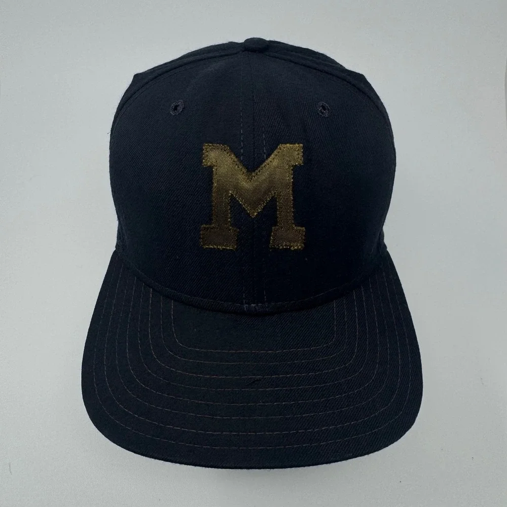 Vintage Michigan Wolverines New Era‎ Hat Navy Blue Pro Model Snapback USA Made